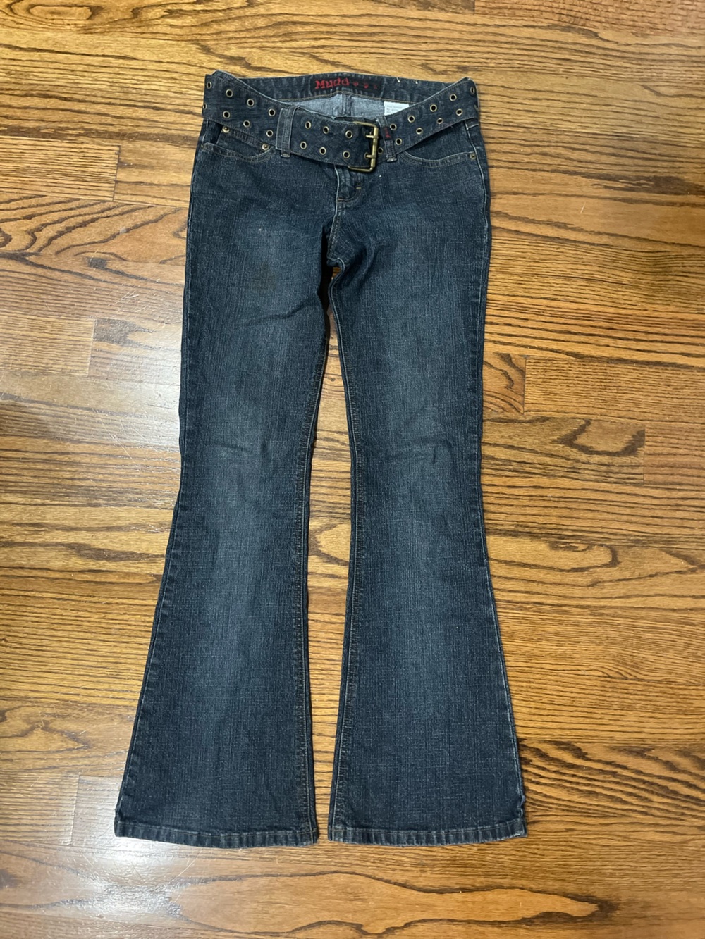 Mudd Women's Dark Blue Boot Cut Jeans with Studded Belt